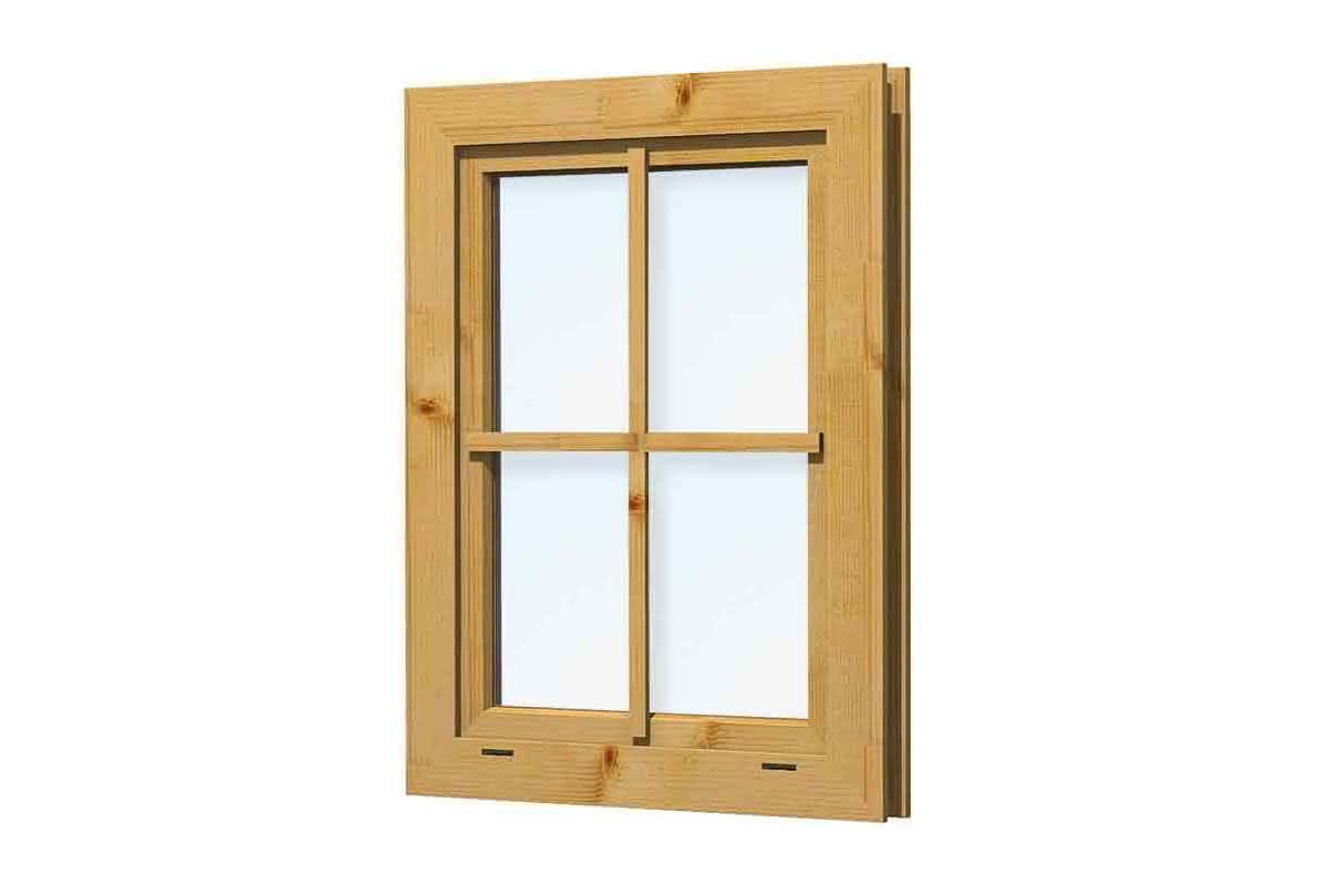Blockhaus-Fenster F 11 69x90 cm,  einfachverglast, Dreh-Kipp rechts, für 45 mm BB, öffnet nach innen F11 | 45 mm