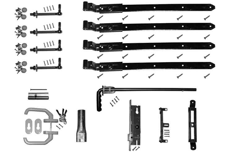 Beschlag-Set für Doppeltore, mit Drückergarnitur (kurzer Dorn) in weiß Doppeltor mit Drücker kurzer Dorn | Weiß