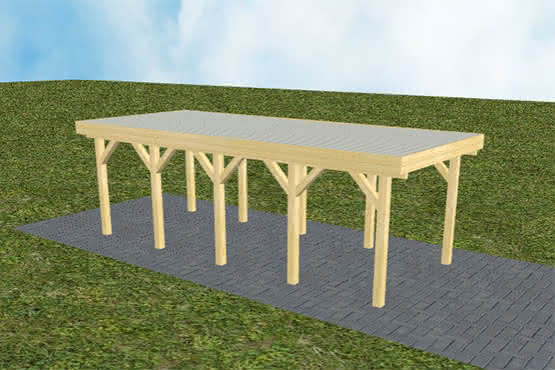 Einzelcarport Bergen MT Classic, 293x717 cm, mit tropfhemmenden Stahl-Trapezplatten, Kiefer KDI-grün Mittel (717 cm) | Trapez-Profil, tropfhemmend | Kiefer KDI