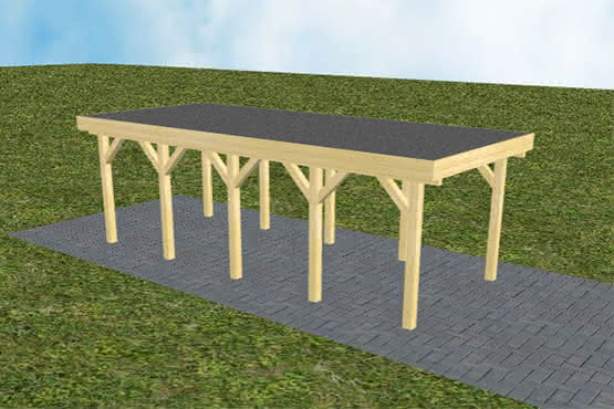 Einzelcarport Bergen MF Classic, 305x717 cm, mit Foliendach, Kiefer KDI-grün Mittel (717 cm) | Foliendach | Kiefer KDI