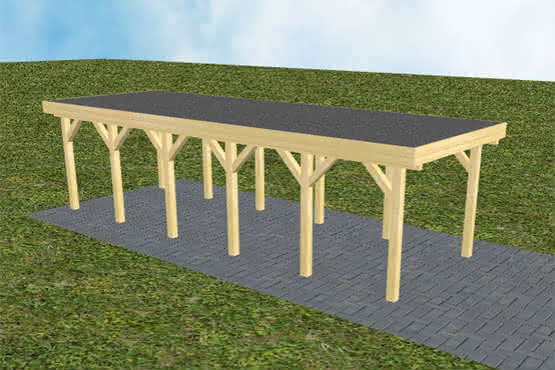 Einzelcarport Bergen LF Classic, 305x879 cm, mit Foliendach, Kiefer KDI-grün Lang (879 cm) | Foliendach | Kiefer KDI