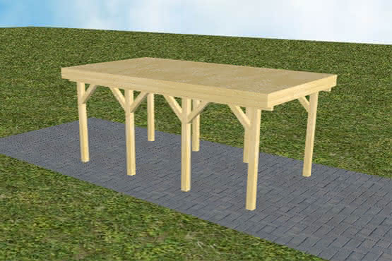 Einzelcarport Bergen KG Classic, 305x556 cm, vorbereitet für Grünbedachung, Kiefer KDI-grün Kurz (556 cm) | vorbereitet für Gründach | Kiefer KDI