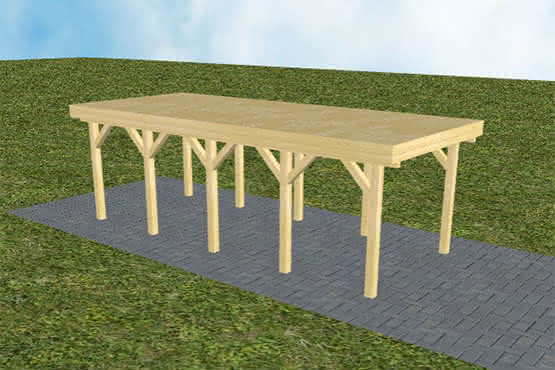 Einzelcarport Bergen MG Classic, 305x717 cm, vorbereitet für Grünbedachung, Kiefer KDI-grün Mittel (717 cm) | vorbereitet für Gründach | Kiefer KDI