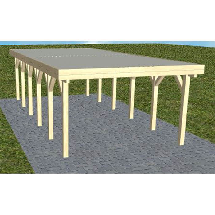 Carport mit Flachdach aus Massivholz  Lang (879 cm) | Trapez-Profil, tropfhemmend | Fichte KVH natur