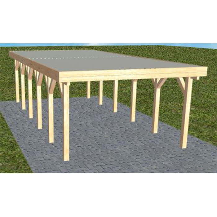 Carport mit Flachdach aus Massivholz  Lang (879 cm) | Trapez-Profil, tropfhemmend | Fichte Leimholz natur