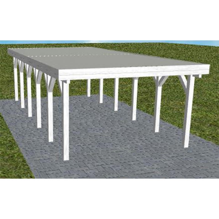 Carport mit Flachdach aus Massivholz  Lang (879 cm) | Trapez-Profil, tropfhemmend | Fichte Leimholz weiß
