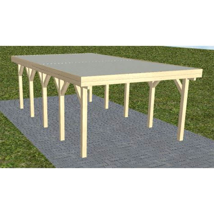 Carport mit Flachdach aus Massivholz  Mittel (717 cm) | Trapez-Profil, tropfhemmend | Fichte KVH natur