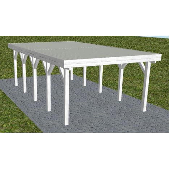 Carport mit Flachdach aus Massivholz  Mittel (717 cm) | Trapez-Profil, tropfhemmend | Fichte Leimholz weiß