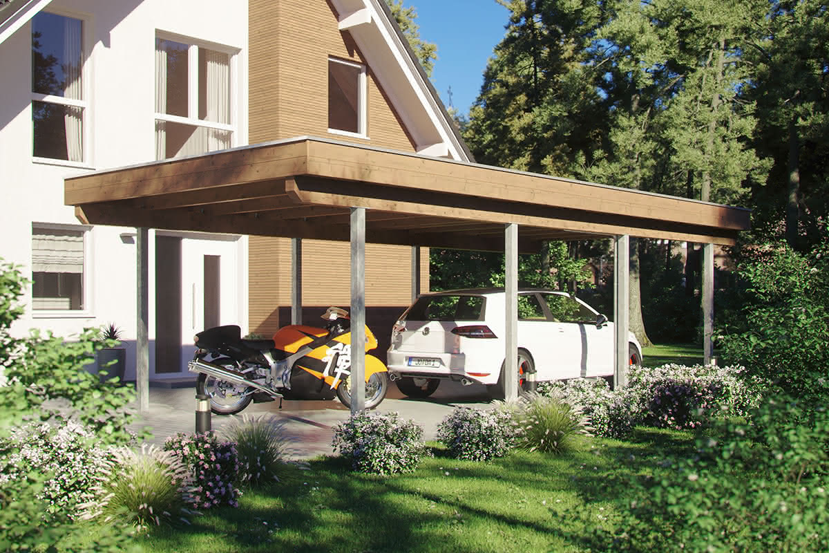 Carport Mit Stahlstutzen Und Holzblende