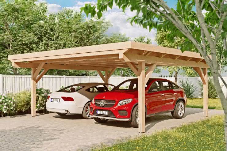 Carport Heidelberg, 625x600 cm, mit EPDM-Foliendach, Fichte KVH naturbelassen 625x600 cm | Fichte KVH natur