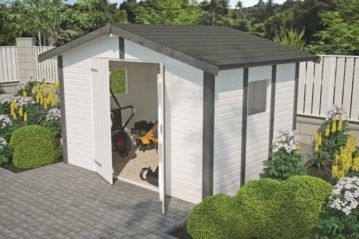 Gartenhaus mit Schleppdach 303 x 296 cm | Weiß/Anthrazit
