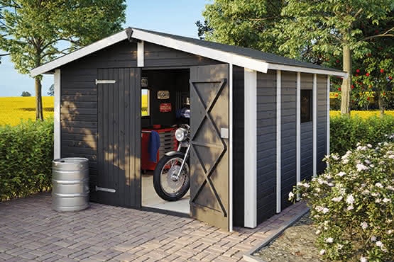 Gartenhaus mit Schleppdach 303 x 296 cm | Anthrazit/Weiß