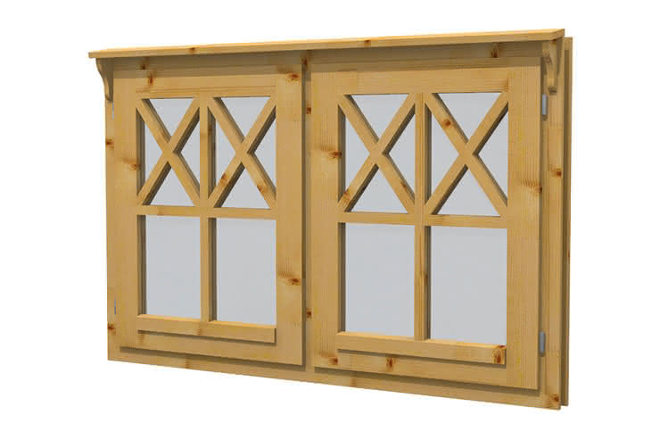 Gartenhaus-Fenster Schwedenhaus-Doppelfenster, 150 x 93 cm, einfachverglast, Dreh-Dreh, für 28 mm BB, öffnet nach außen Schwedenhaus-Doppel | 28 mm