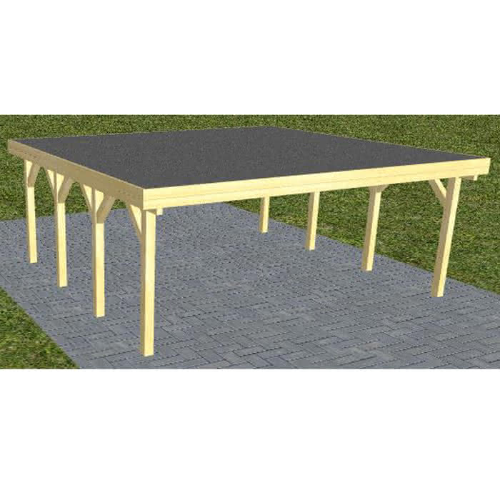 Doppelcarport Büsum KF Classic, 605x556 cm, mit Foliendach, Kiefer KDI-grün Kurz (556 cm) | Foliendach | Kiefer KDI