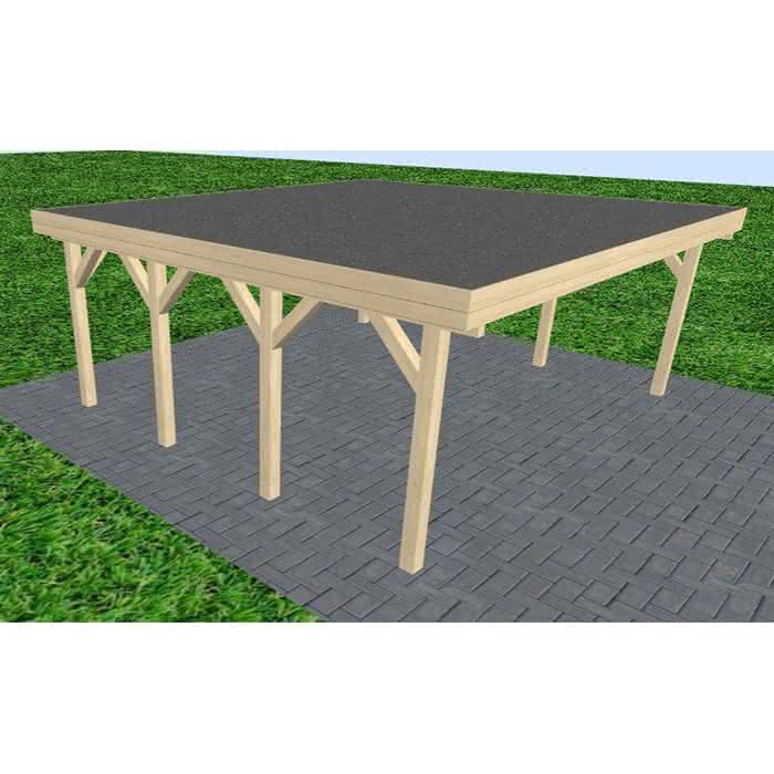 Doppelcarport Büsum KF Master, 605x556 cm, mit Foliendach, Fichte KVH naturbelassen Kurz (556 cm) | Foliendach | Fichte KVH natur