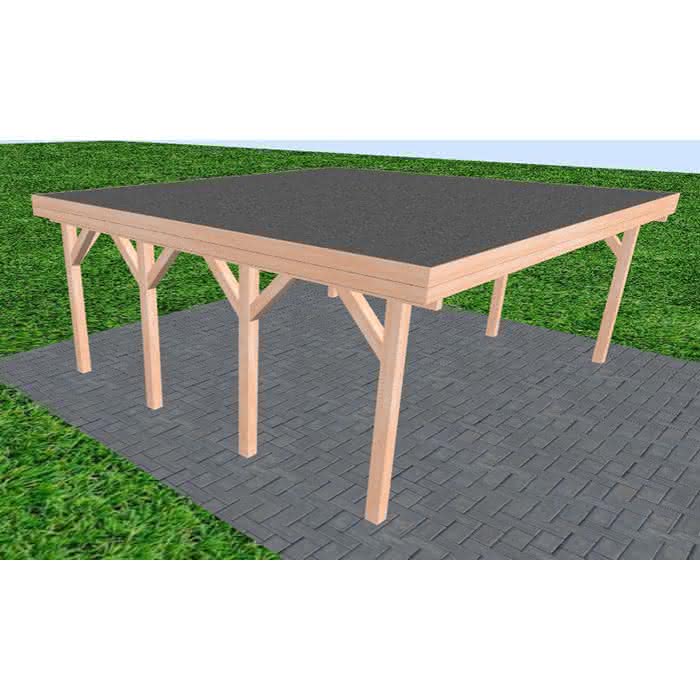 Doppelcarport Büsum KF Natur, 605x556 cm, mit Foliendach, Lärche naturbelassen Kurz (556 cm) | Foliendach | Lärche natur