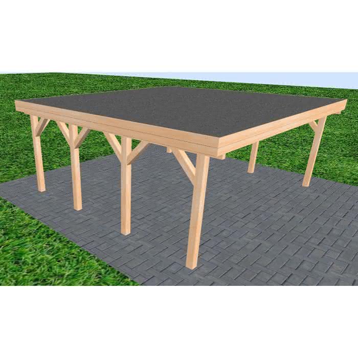 Doppelcarport Büsum KF Perfect, 605x556 cm, mit Foliendach, Fichte Leimholz naturbelassen Kurz (556 cm) | Foliendach | Fichte Leimholz natur