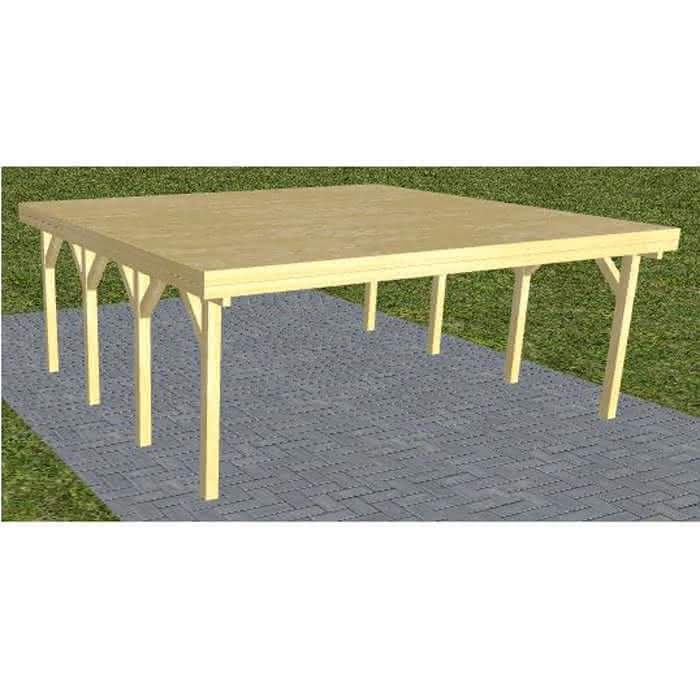 Doppelcarport Büsum KG Classic, 605x556 cm, vorbereitet für Grünbedachung, Kiefer KDI-grün Kurz (556 cm) | vorbereitet für Gründach | Kiefer KDI