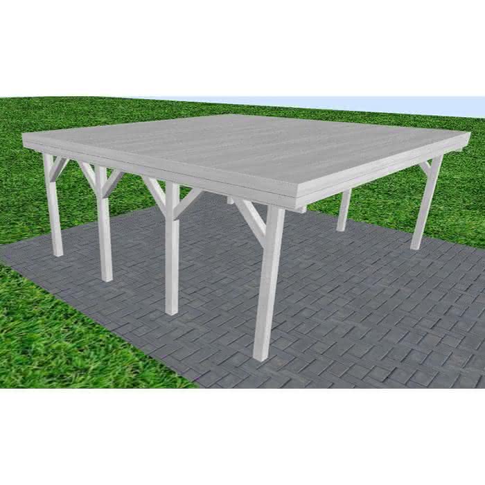 Doppelcarport Büsum KG Select, 605x556 cm, vorbereitet für Grünbedachung, Fichte Leimholz weiß grundiert Kurz (556 cm) | vorbereitet für Gründach | Fichte Leimholz weiß