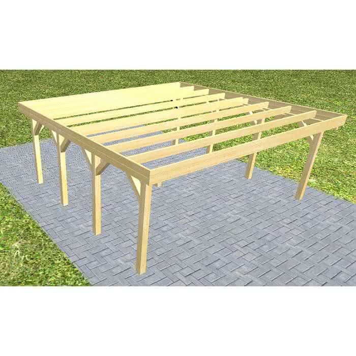 Doppelcarport Büsum KO Classic, 605x556 cm, ohne Bedachung, Kiefer KDI-grün Kurz (556 cm) | ohne Bedachung | Kiefer KDI