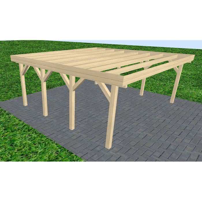 Doppelcarport Büsum KO Master, 605x556 cm, ohne Bedachung, Fichte KVH naturbelassen Kurz (556 cm) | ohne Bedachung | Fichte KVH natur