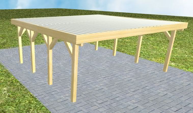 Doppelcarport Büsum KT Classic, 601x556 cm, mit tropfhemmenden Stahl-Trapezplatten, Kiefer KDI-grün Kurz (556 cm) | Trapez-Profil, tropfhemmend | Kiefer KDI