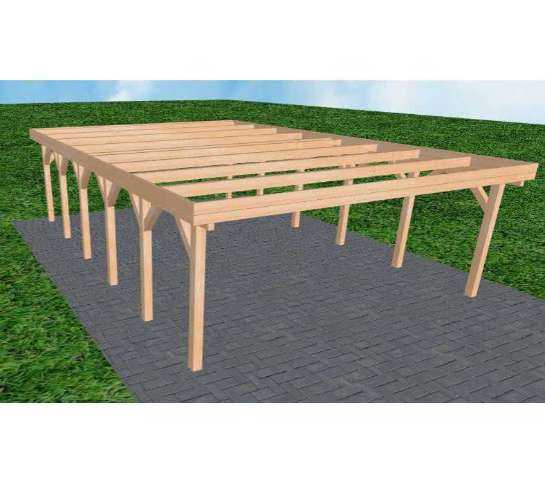 Doppelcarport Büsum LO Perfect, 605x879 cm, ohne Bedachung, Fichte Leimholz naturbelassen Lang (879 cm) | ohne Bedachung | Fichte Leimholz natur