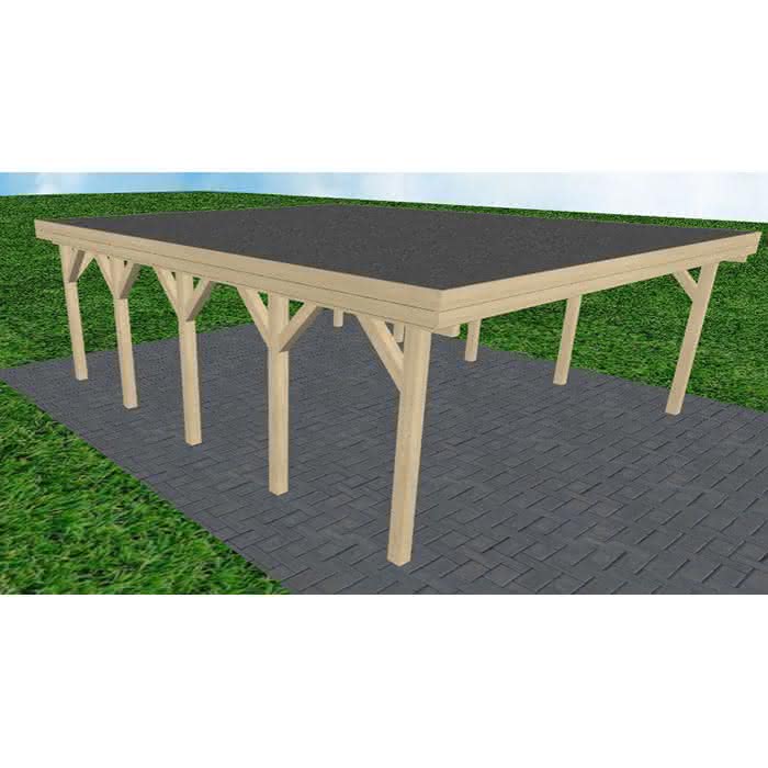 Doppelcarport Büsum MF Master, 605x717 cm, mit Foliendach, Fichte KVH naturbelassen Mittel (717 cm) | Foliendach | Fichte KVH natur