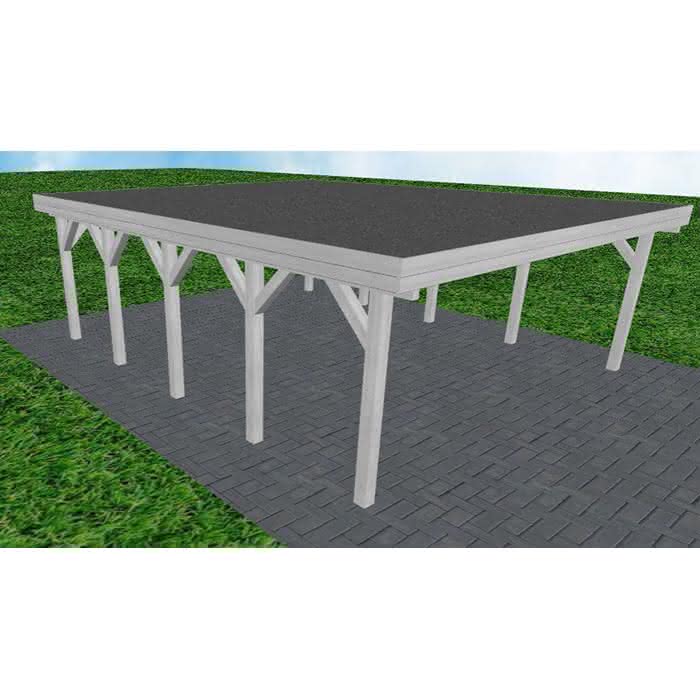 Doppelcarport Büsum MF Select, 605x717 cm, mit Foliendach, Fichte Leimholz weiß grundiert Mittel (717 cm) | Foliendach | Fichte Leimholz weiß