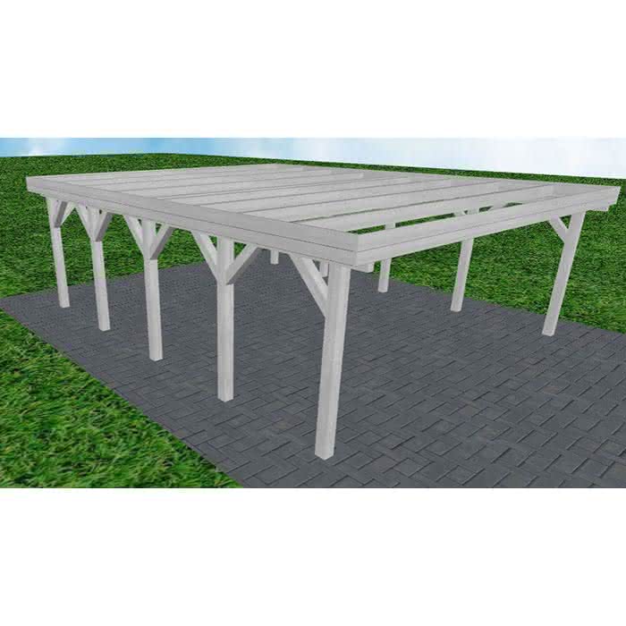Doppelcarport Büsum MO Select, 605x717 cm, ohne Bedachung, Fichte Leimholz weiß grundiert Mittel (717 cm) | ohne Bedachung | Fichte Leimholz weiß