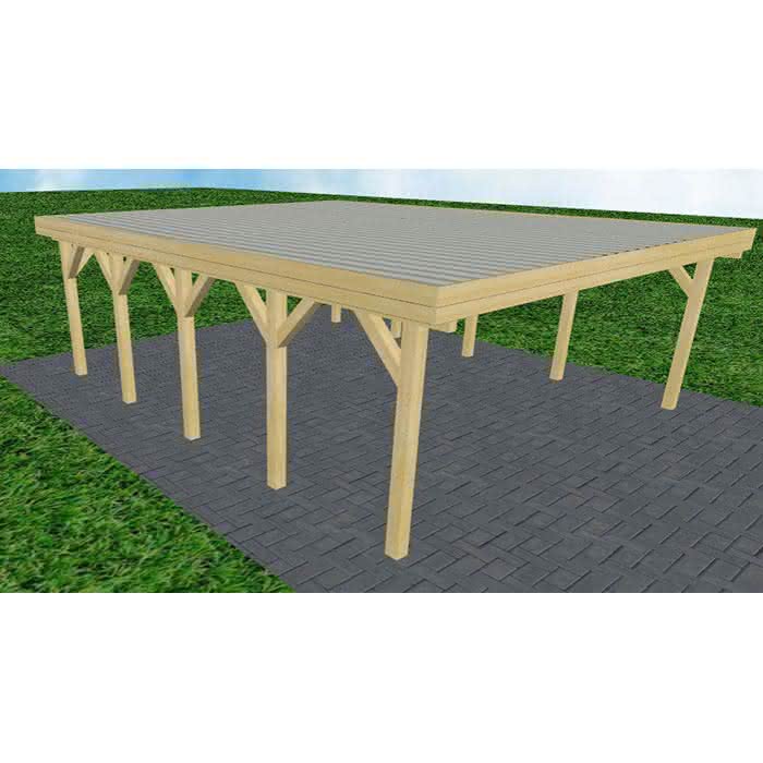 Doppelcarport Büsum MT Classic, 601x717 cm, mit tropfhemmenden Stahl-Trapezplatten, Kiefer KDI-grün Mittel (717 cm) | Trapez-Profil, tropfhemmend | Kiefer KDI