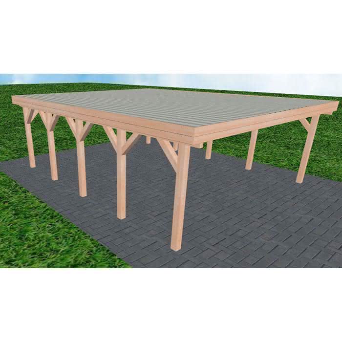 Doppelcarport Büsum MT Natur, 601x717 cm, mit tropfhemmenden Stahl-Trapezplatten, Lärche naturbelassen Mittel (717 cm) | Trapez-Profil, tropfhemmend | Lärche natur