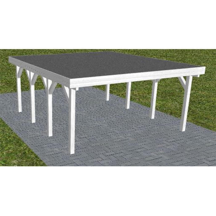 Holzblenden-Carport Burg KF Select, 505x556 cm, mit Foliendach, Fichte Leimholz weiß grundiert Kurz (556 cm) | Foliendach | Fichte Leimholz weiß
