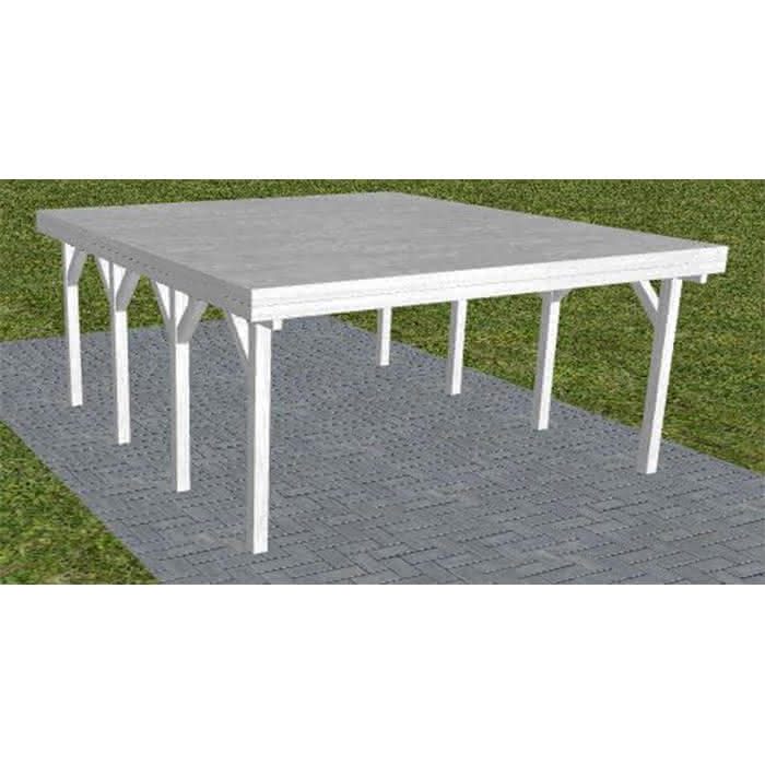 Holzblenden-Carport Burg KG Select, 505x556 cm, vorbereitet für Grünbedachung, Fichte Leimholz weiß grundiert Kurz (556 cm) | vorbereitet für Gründach | Fichte Leimholz weiß