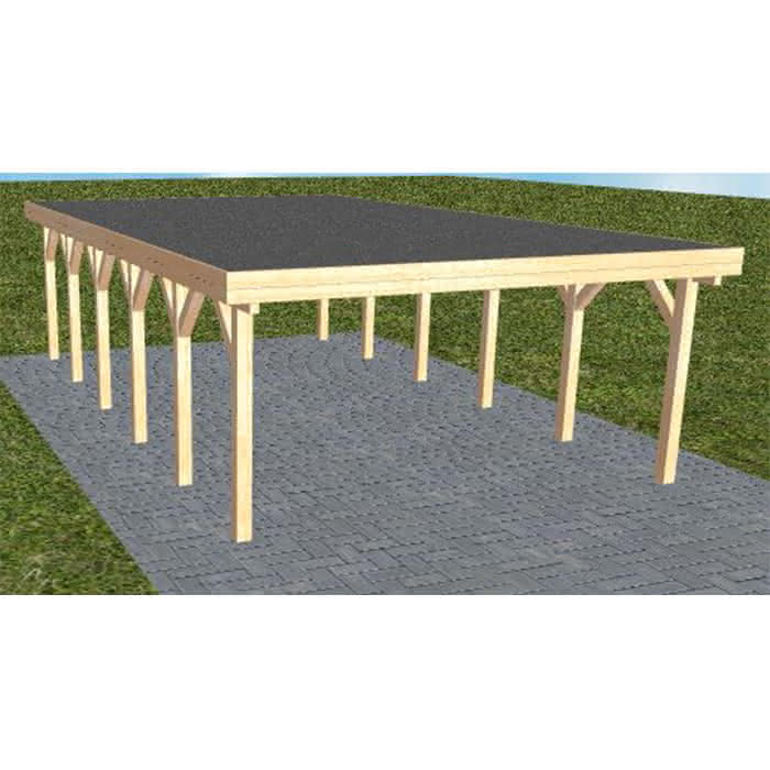 Holzblenden-Carport Burg LF Perfect, 505x879 cm, mit Foliendach, Fichte Leimholz naturbelassen Lang (879 cm) | Foliendach | Fichte Leimholz natur