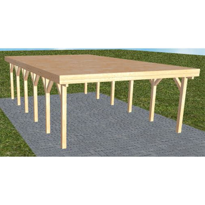 Holzblenden-Carport Burg LG Perfect, 505x879 cm, vorbereitet für Grünbedachung, Fichte Leimholz naturbelassen Lang (879 cm) | vorbereitet für Gründach | Fichte Leimholz natur