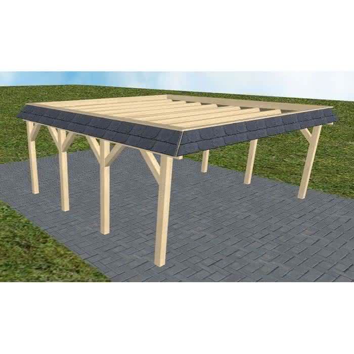 Walmblenden-Doppelcarport Grömitz KO Master, 605x556 cm, ohne Bedachung, Fichte KVH naturbelassen Kurz (556 cm) | ohne Bedachung | Fichte KVH natur