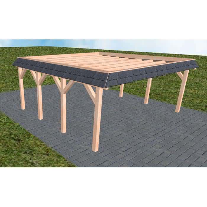 Walmblenden-Doppelcarport Grömitz KO Natur, 605x556 cm, ohne Bedachung, Lärche naturbelassen Kurz (556 cm) | ohne Bedachung | Lärche natur