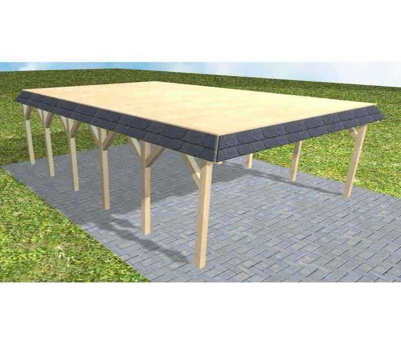 Walmblenden-Doppelcarport Grömitz LG Master, 605x879 cm, vorbereitet für Grünbedachung, Fichte KVH naturbelassen Lang (879 cm) | vorbereitet für Gründach | Fichte KVH natur