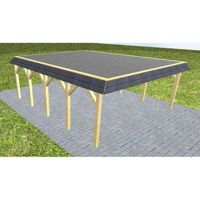 Walmblenden-Doppelcarport Grömitz MF Classic, 605x717 cm, mit Foliendach, Kiefer KDI-grün Mittel (717 cm) | Foliendach | Kiefer KDI