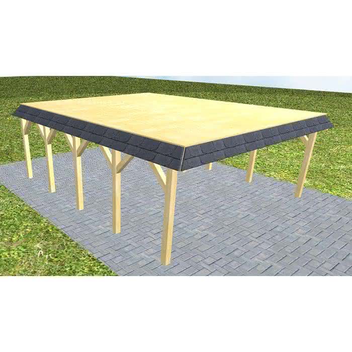 Walmblenden-Doppelcarport Grömitz MG Classic, 605x717 cm, vorbereitet für Grünbedachung, Kiefer KDI-grün Mittel (717 cm) | vorbereitet für Gründach | Kiefer KDI