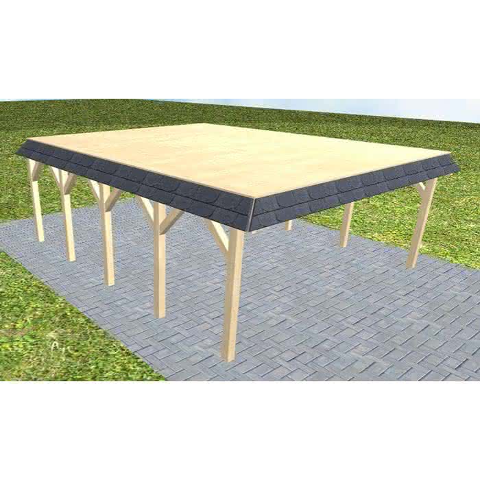 Walmblenden-Doppelcarport Grömitz MG Master, 605x717 cm, vorbereitet für Grünbedachung, Fichte KVH naturbelassen Mittel (717 cm) | vorbereitet für Gründach | Fichte KVH natur