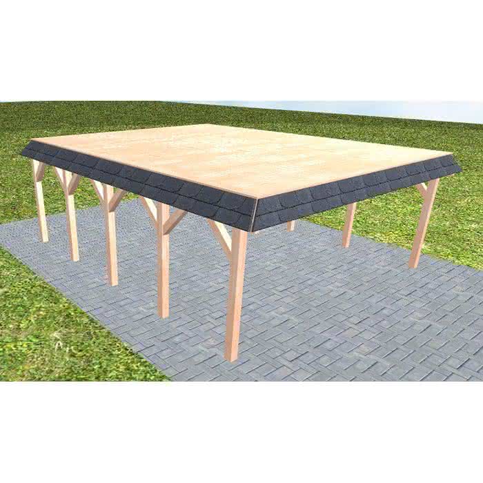 Walmblenden-Doppelcarport Grömitz MG Natur, 605x717 cm, vorbereitet für Grünbedachung, Lärche naturbelassen Mittel (717 cm) | vorbereitet für Gründach | Lärche natur