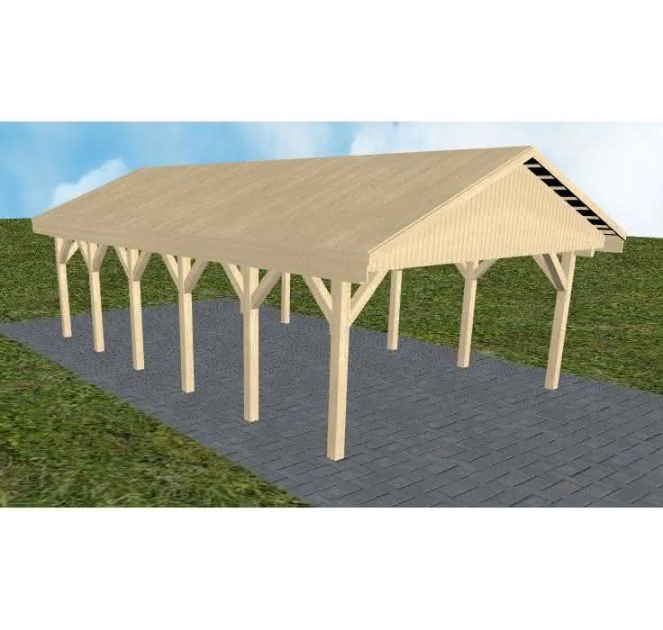 Satteldach-Carport Walsrode LG, 505x903 cm, vorbereitet für Grünbedachung, Fichte KVH naturbelassen Lang (903 cm) | vorbereitet für Gründach | Fichte KVH natur