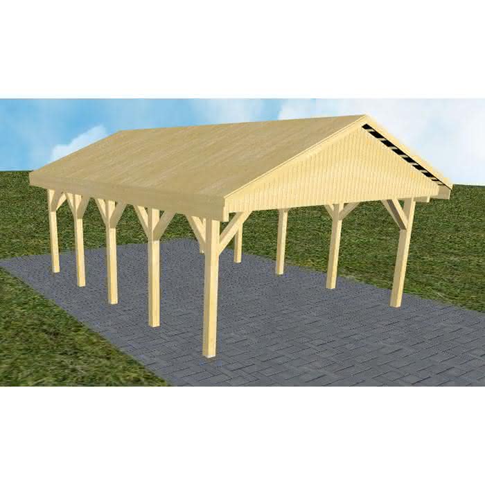 Satteldach-Carport Walsrode MG, 505x723 cm, vorbereitet für Grünbedachung, Kiefer KDI-grün Mittel (723 cm) | vorbereitet für Gründach | Kiefer KDI