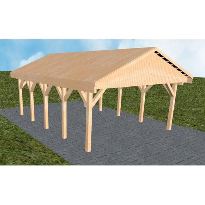 Satteldach-Carport Walsrode MG, 505x723 cm, vorbereitet für Grünbedachung, Fichte Leimholz naturbelassen Mittel (723 cm) | vorbereitet für Gründach | Fichte Leimholz natur