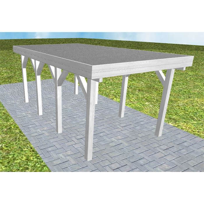 Einzelcarport Bergen KF Select, 305x556 cm, mit Foliendach, Fichte Leimholz weiß grundiert Kurz (556 cm) | Foliendach | Fichte Leimholz weiß