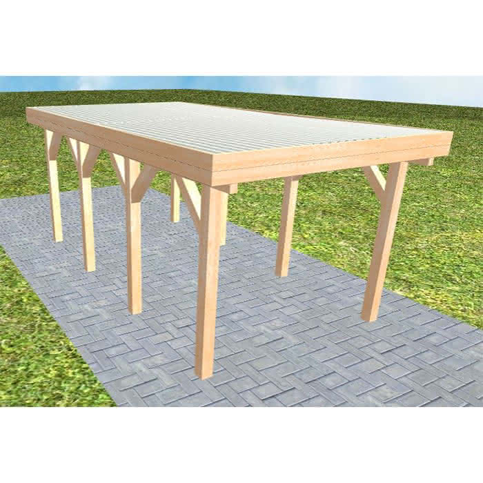 Einzelcarport Bergen KT Perfect, 293x556 cm, mit tropfhemmenden Stahl-Trapezplatten, Fichte Leimholz naturbelassen Kurz (556 cm) | Trapez-Profil, tropfhemmend | Fichte Leimholz natur
