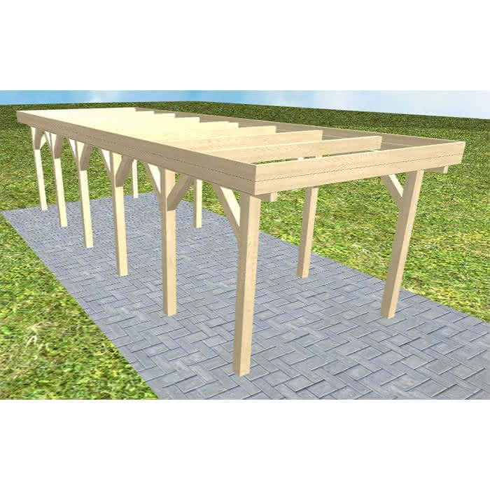 Einzelcarport Bergen LO Master, 305x879 cm, ohne Bedachung, Fichte KVH naturbelassen Lang (879 cm) | ohne Bedachung | Fichte KVH natur