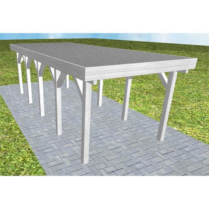 Einzelcarport Bergen MF Select, 305x717 cm, mit Foliendach, Fichte Leimholz weiß grundiert Mittel (717 cm) | Foliendach | Fichte Leimholz weiß